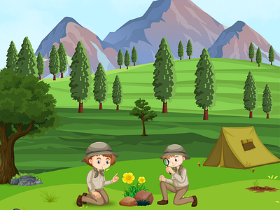 Little Adventurers: Kids Camping in the Mountains animation camp camping design graphic design illustration mountain