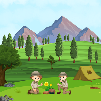 Little Adventurers: Kids Camping in the Mountains animation camp camping design graphic design illustration mountain