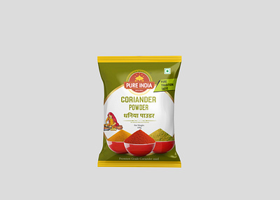 Coriander Powder Pouch Design box design branding coriander powder pouch design fmcg packaging food packaging indian spices logo design mockup pouch design pouch packaging product design spices spices packaging
