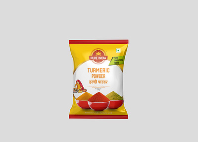 Turmeric Powder Pouch Design box design branding fmcg packaging food packaging indian spices label design logo design mockup packaging pouch design product design spices design turmeric powder pouch design
