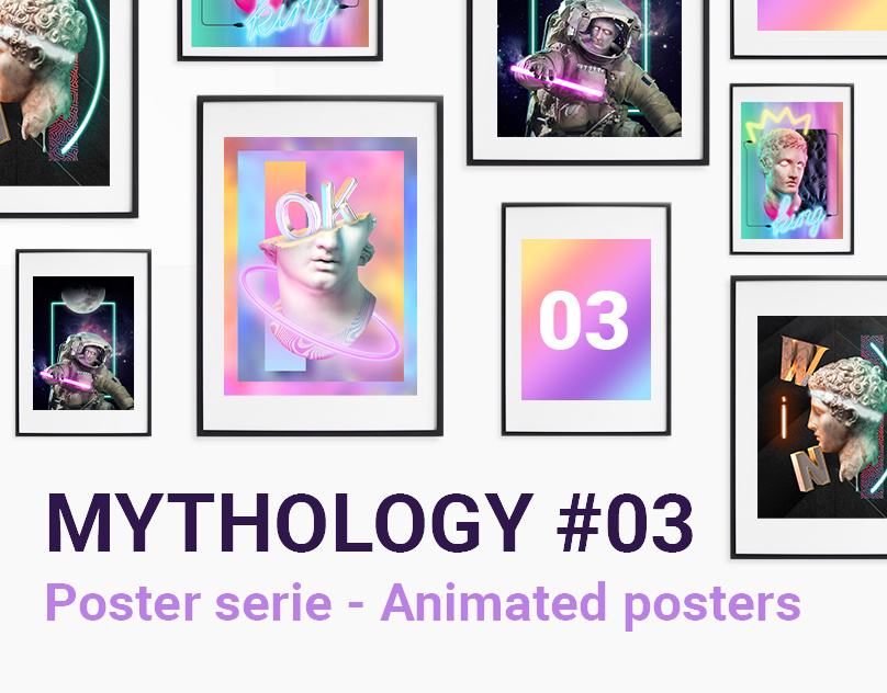 Mythology #03 animated poster gradient graphic design greek history motion motion graphics mythology neon poster print sculpture vaporwave