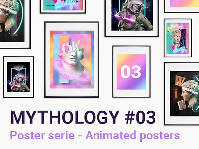 Mythology #03 animated poster gradient graphic design greek history motion motion graphics mythology neon poster print sculpture vaporwave