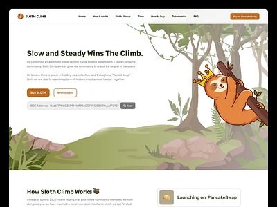 SlothClimb - Meme Token Landing Page 2d animation blockchain coin crypto crypto project defi game gaming illustration landing page mascot meme metamask sloth token tokenomics wallet web3