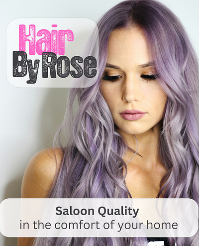 Hair By Rose (Pictures from a Social Media promo reel) advertising brand branding design femalerunbusiness graphic design graphicdesign graphicdesigner graphics hairdresser illustration logo marketing mobilehairdresser purplehair rose typography ux woman womenindesign