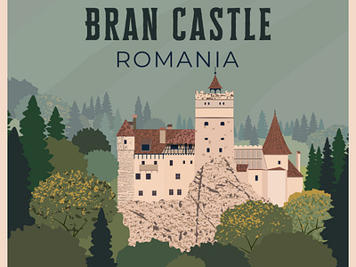 Bran Castle, Romania - travel illustration bran brasov castle country european greeting card hill illustration landmark medieval old romania stone tourism tourist attraction transylvania travel vector visit