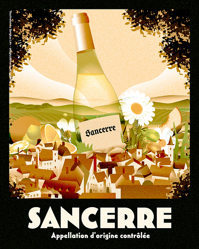 A perfect summer pairing - Sancerre architecture france illustration poster sancerre summer vintage wine
