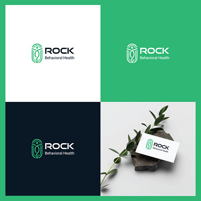 Logo Design for Rock Behavioral Health 2d behance brand design dribbble green health logo logos mental health rock stone white