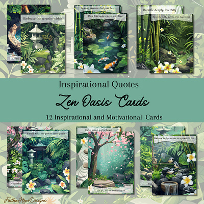 Zen Oasis Inspirational Cards calm clip art collage art design graphic design illustration inspirational inspirational cards motivational relaxing zen garden