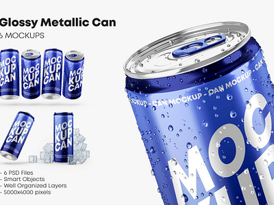 Glossy Metallic Can Mockup Set can mockup drink can drinks energy glossy metallic can mockup set metal mock up mockup set soda can soft drinks water drops