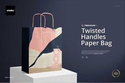 Twisted Handles Paper Bag Mockup Set creator custom customizable design designed generator pattern patterns personalized printed smart object surface template templates