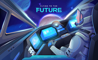 Flying To The Future Landing Page Illustration satellite
