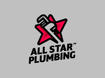 All Star Plumbing Wrench Contractor Logo Home Services contractors home services logo make it pop plumber tool plumbing red star star tool vibrant