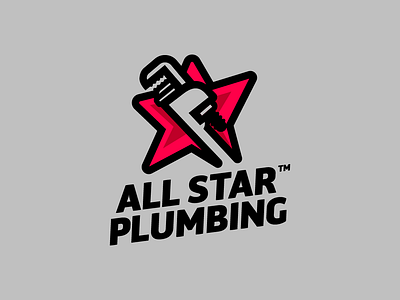 All Star Plumbing Wrench Contractor Logo Home Services contractors home services logo make it pop plumber tool plumbing red star star tool vibrant