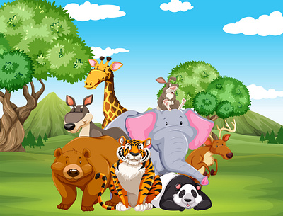 Wild animals field 3d elephant cartoon motion graphics