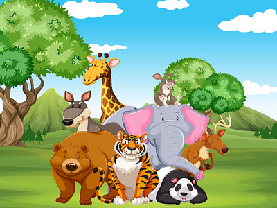 Wild animals field 3d elephant cartoon motion graphics
