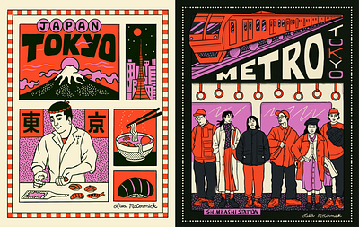 Japan Travel Posters chef city cook cooking explore food graphic design handlettering illustration japan lettering metro nightlife ramen sushi tokyo train travel type vacation