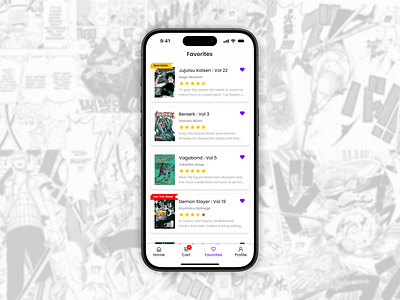 Favorite page of manga app mobile daily ui design favorite ios manga mobile ui