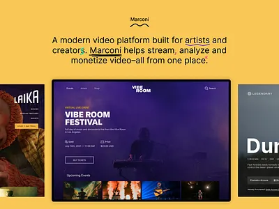 Marconi: A modern video platform built for artists and creators. app branding design systems desktop figma ott paywall streaming ticketing ui ux video video player