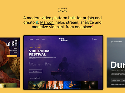 Marconi: A modern video platform built for artists and creators. app branding design systems desktop figma ott paywall streaming ticketing ui ux video video player