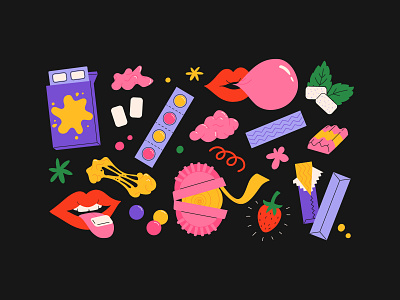Bubble gum bright bubblegum cartoon chewing concept design flat food gum hipster illustration mint retro vector vintage