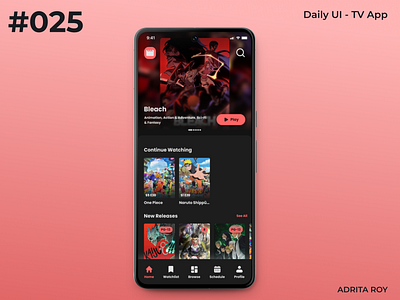 Daily UI 025 - TV App anime dailychallenge dailyui design figma homepage mobile streaming service tv app ui uiux ux