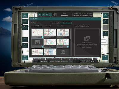 Rugged Tablet - Defense - Media Edit bezelbuttons card commandcontrol defenseindustry infocard map media editing ruggedtablet selection tabletui tabs tacticalmap userinterface uxui