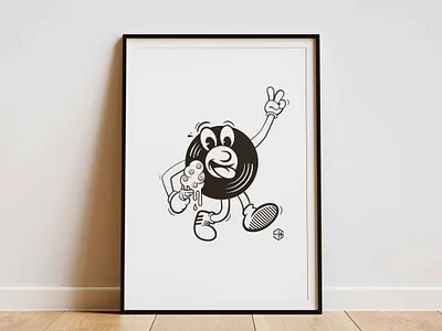 Vinyl Record Character Design Poster black and white character design design dj graphic design hot hot wax house music illustration minimal music music gift poster print record record lovers summer summer vibes vinyl wall art