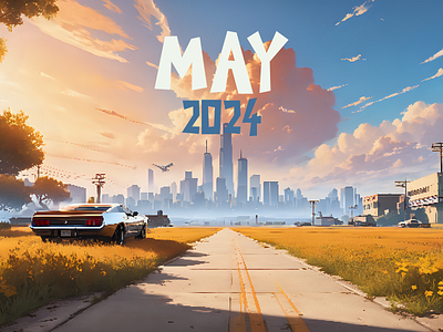 May 2024 2024 2d ai artwork car challenge city clouds design generative art illustration landscape may muscle car pixel art skyline vehicle