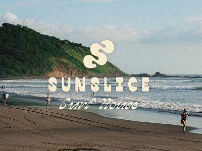 Sunslice Surf House branding, lettering, fonts and logos boutique hotel branding custom type font hotel icon logo ocean s sun surf surfer surfing tropical waves