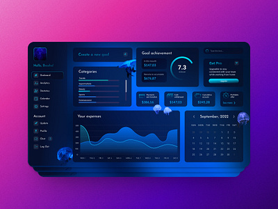 Dashboard blue calendar dashboard finance menu ui ux uxui web design