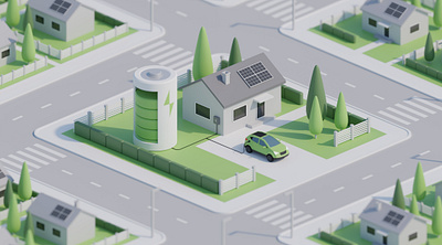 Green Energy Isometric City 3d battery blender c4d city design electric car green energy house illustration isometric renewable energy street