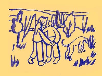 Dancing in moonlight art color design dog drawing illustration leah schmidt leahschm nature organic people spot illustration