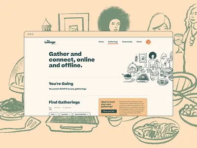 Potluck art branding community design dinner drawing food host illustration leah schmidt leahschm meal table