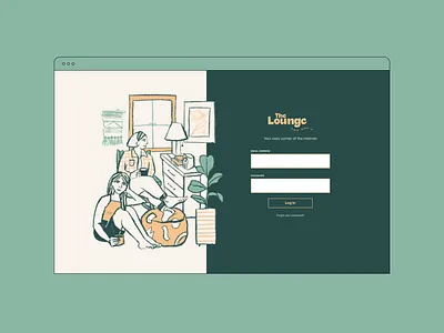The Lounge art branding color decor design drawing friends girls girls night in home illustration leah schmidt leahschm living room log in plants spot illustration