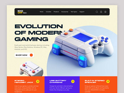 Boss Grip - Game Controller Landing Page consept controller design ecommerce gameplay gaming gaming website joystick landing page online store playstation product ps5 ui uiux web web design webdesign website xbox