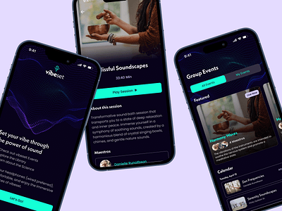 Vibeset — An immersive sound bath experience app branding graphic design ios logo medidation mobile mvp product strategy ui ux
