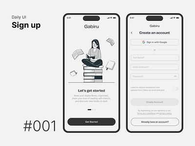 Daily UI Challenge 001 — Sign up 001 book app challenge001 dailyui sign up ui
