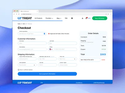 UV Treat web site design blue checkout medicine payment ui ux web design web sites
