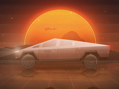 CYBERTRUCKS 2.5d 2d 3d animation car cybertruck graphic design grid illustration landscape mars metal motion graphics orange red road space speed sun truck