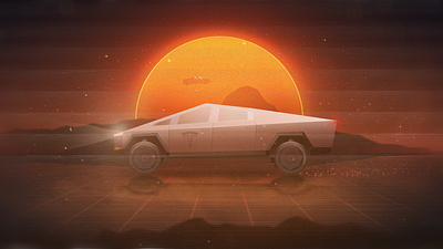 CYBERTRUCKS 2.5d 2d 3d animation car cybertruck graphic design grid illustration landscape mars metal motion graphics orange red road space speed sun truck