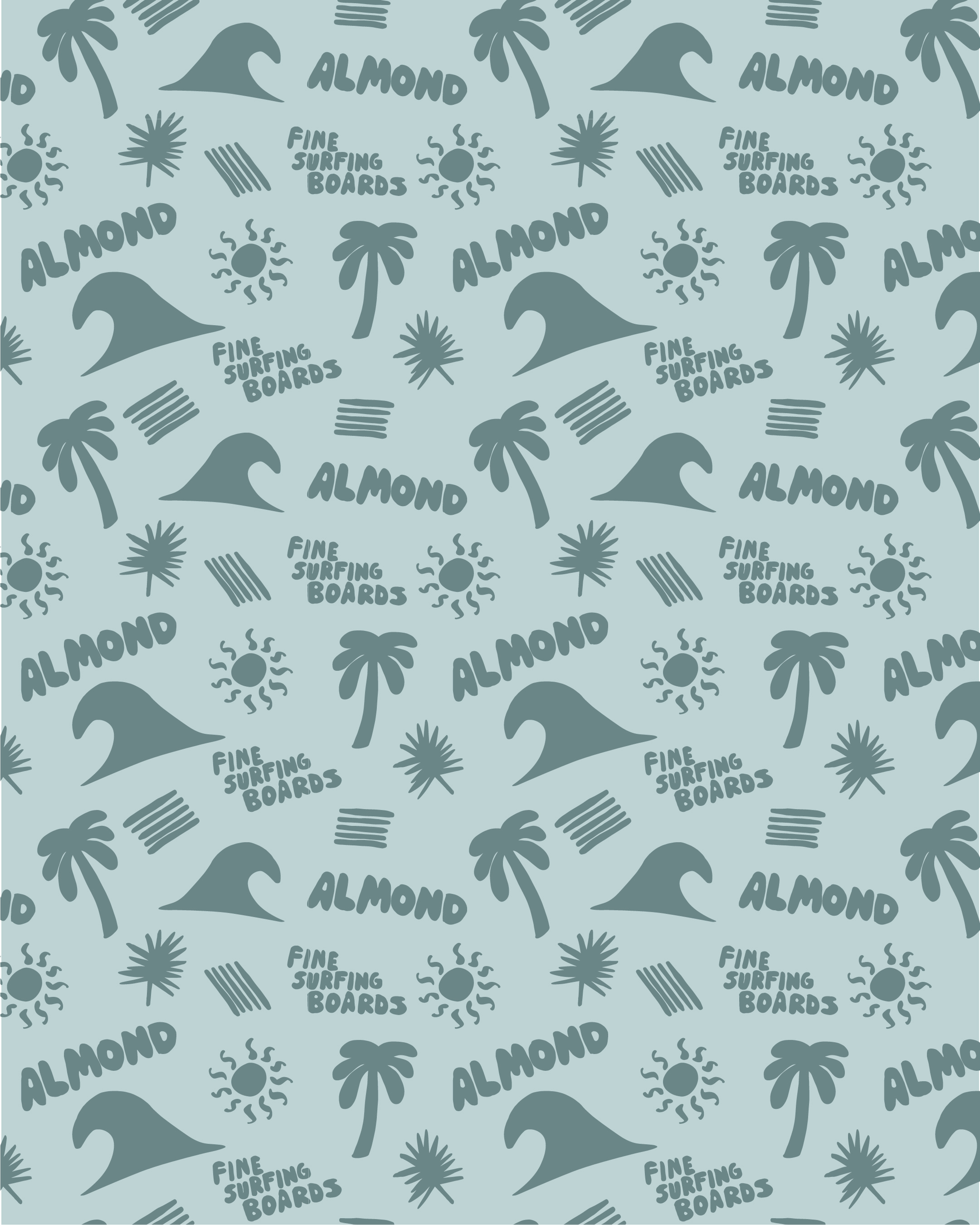 Surf Inspired Doodles for Almond Surfboards almond art direction design doodle illustration palm tree pattern print procreate surf surfboards typography vector wave