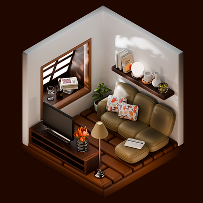 Cozy Living Room done in Blender 3d 3dart 3dillustration blender blender3d cycles design illustration interior isometric isometrics