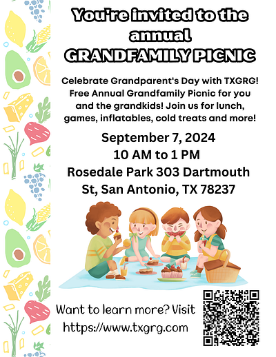 Grandfamily Picnic - TXGRG Flyer event flyers flyers grandparents picnics san antonio san antonio events