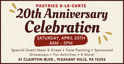 Pastries A-La-Carte 20th Anniversary Event canva event event design graphic design