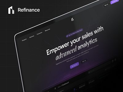 Refinance - SaaS Sales Analytics Landing Page analytics business clean company dark mode design finance landing page product saas sales ui ui design uiux ux website design