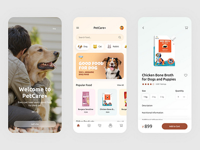 Pet Care Mobile Application dog lover application flat design interaction design minimal mobile ui modern mobile application design pet lover ui design visual design