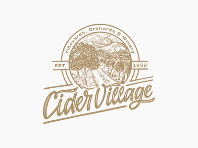 Cider Village apple engraved engraving lettering logo logotype nature tree wine