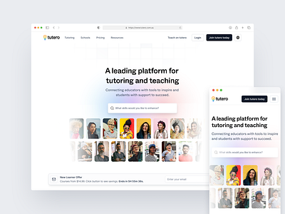 Landing Page Resedign - tutero.com.au creative design design inspiration digital design education figma hero section homepage landing page learning platform online tutoring responsive design showcase trending ui design ux design visual design web design