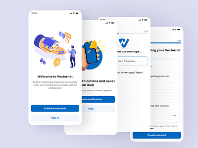 Vestornet - Social Media App (Onboarding & Sign Up) android app design app ui ios mobile application mobile ui onboarding ui social media social media app ui ui design uiux ux vestornet