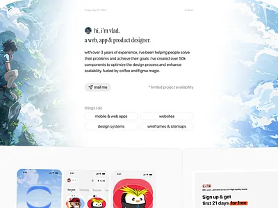 portfolio website hero section anime hero section personal website portfolio ui design website